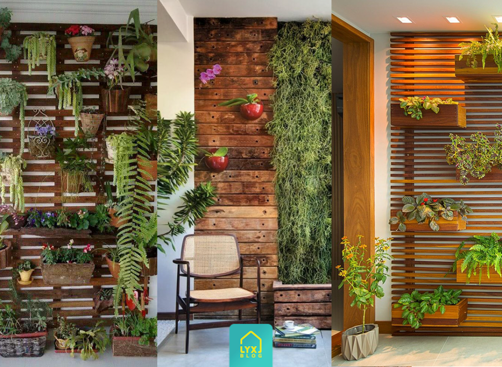 Jardim vertical com plantas artificiais