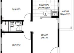 2 quartos, 1 banheiro e 1 jardim privativo