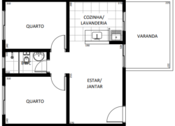 2 quartos, 1 banheiro 1 varanda