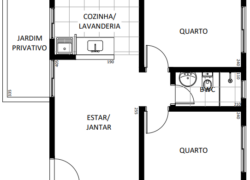 2 quartos, 1 banheiro e 1 jardim privativo