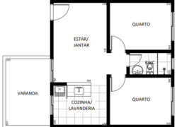 2 quartos, 1 banheiro e 1 varanda