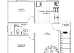 2 quartos, 1 banheiro e 1 ático.