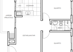 2 quartos, 1 banheiro e 1 jardim privativo