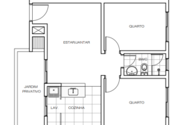 2 quartos, 1 banheiro e 1 jardim privativo