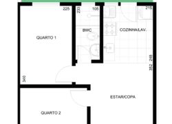2 quartos, 1 banheiro e 1 garden
