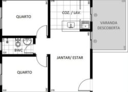 2 quartos, 1 banheiro e 1 varanda descoberta (Tipologia Varanda)