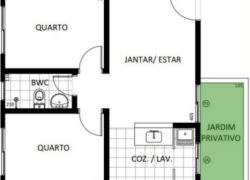 2 quartos, 1 banheiro e 1 jardim privativo (Tipologia Garden)