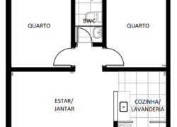 2 quartos, 1 banheiro, 1 jardim privativo e 1 jardim privativo c/churrasqueira