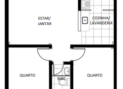 2 quartos, 1 banheiro e 1 sacada