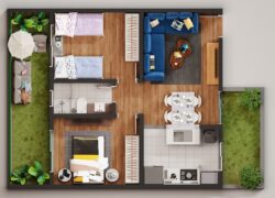2 quartos, 1 banheiro, garden duplo com churrasqueira  (Tipologia Térreo)